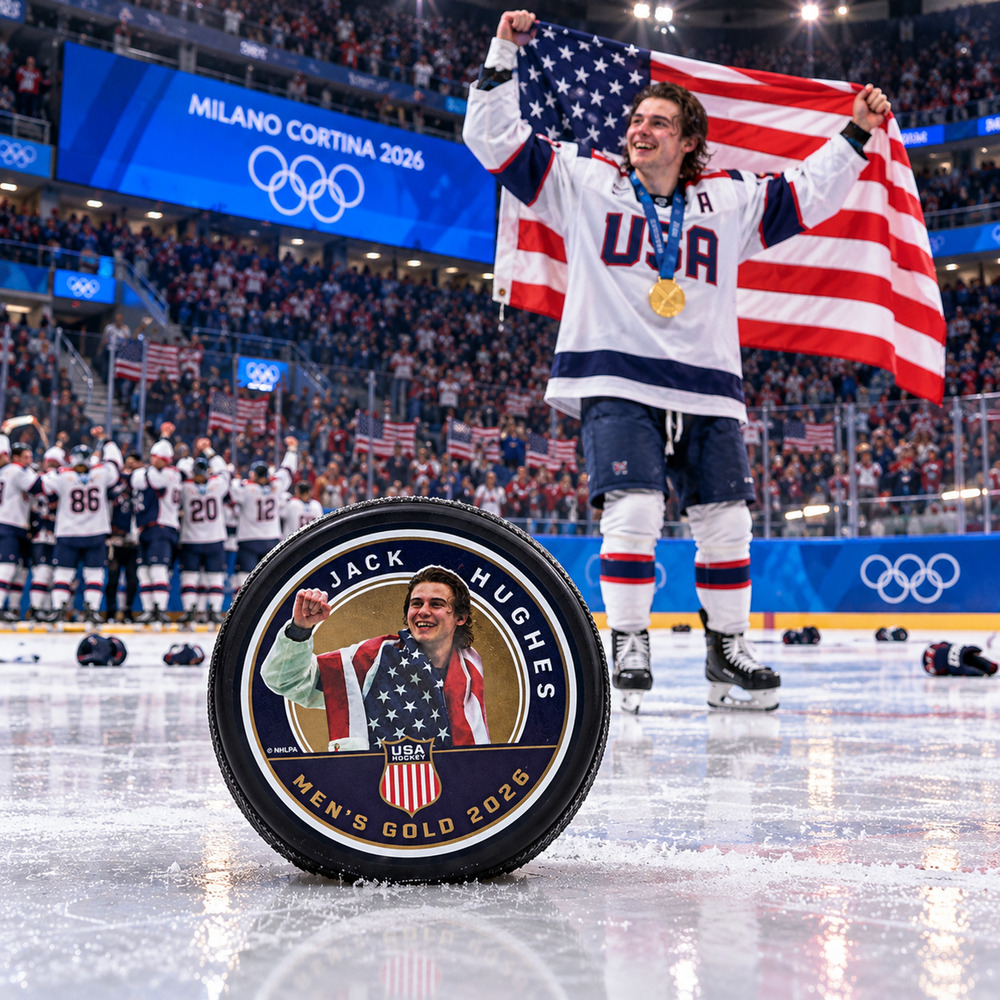 USA Hockey Jack Hughes #86 2026 Olympic Gold Medal Mustang Puck New